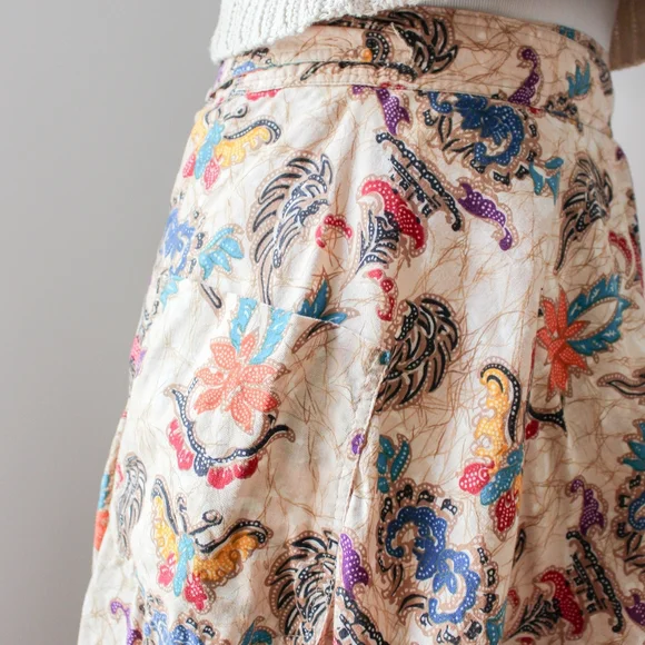 SOLD - Vintage 1970s Tan Paisley and Floral Print Wrap Midi Skirt - Picture 5 of 9
